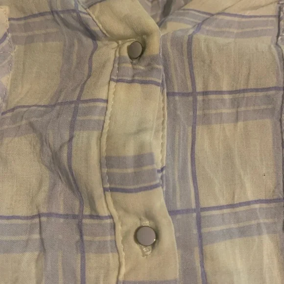 Zara XS Blue Plaid lightweight sheer cotton coquette style shirt dainty details - Picture 4 of 6